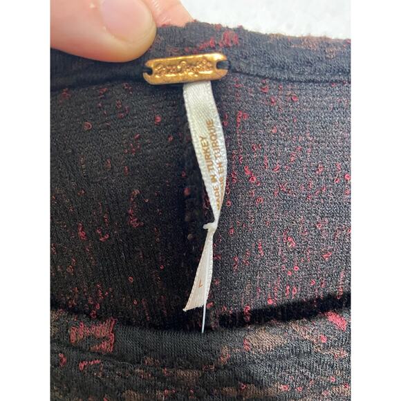 Free People Sunset Puff Sleeve Mini Dress Square Neck Black Combo Size Large - Picture 11 of 12